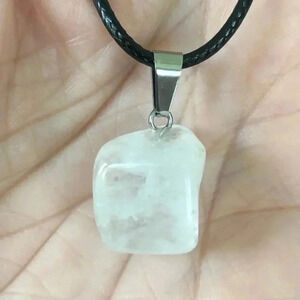 Clear Crystal Quartz Organic Freeform Natural Braided Stainless Steel Necklace